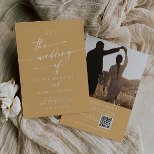 Boho Chic Yellow Marigold Photo QR Code Wedding Invitation