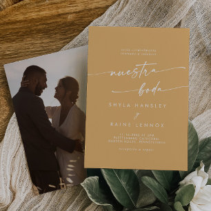 Boho Chic Yellow Marigold Photo Spanish Wedding Invitation