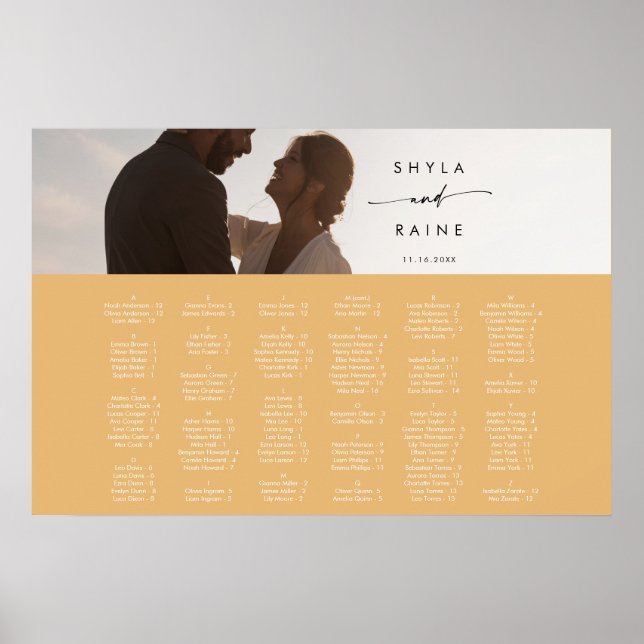 Boho Chic Yellow Marigold Picture Seating Chart (Front)