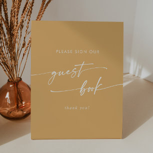 Boho Chic Yellow Marigold Wedding Guest Book Pedestal Sign