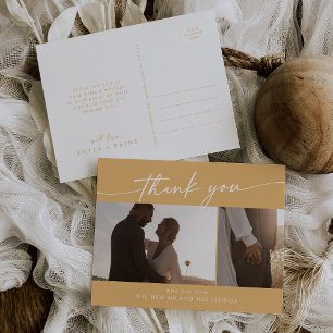 Boho Chic Yellow Marigold Wedding Photo Thank You Postcard