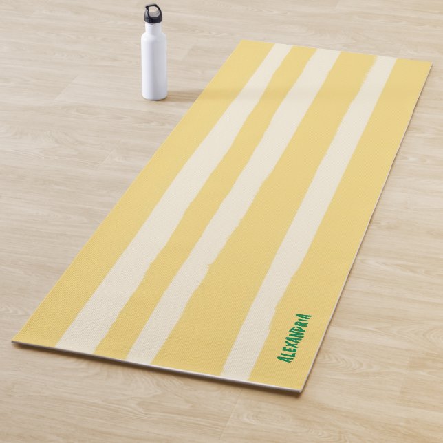 Boho Chic Yellow Stripe Personalised Yoga Mat (In Situ)
