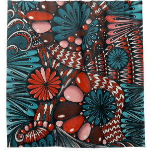 Boho Chic Zentangle Botanical Shower Curtain - Vib
