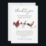 Boho Chicken Baby Shower Thank You Card<br><div class="desc">Rustic and boho farm theme baby shower thank you template card featuring watercolor illustration of chickens and a chick.</div>