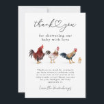 Boho Chicken Baby Shower Thank You Card<br><div class="desc">Rustic and boho farm theme baby shower thank you template card featuring watercolor illustration of chickens and a chick.</div>