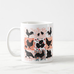 Boho Chickens Cottagecore Aesthetic Retro Floral Coffee Mug