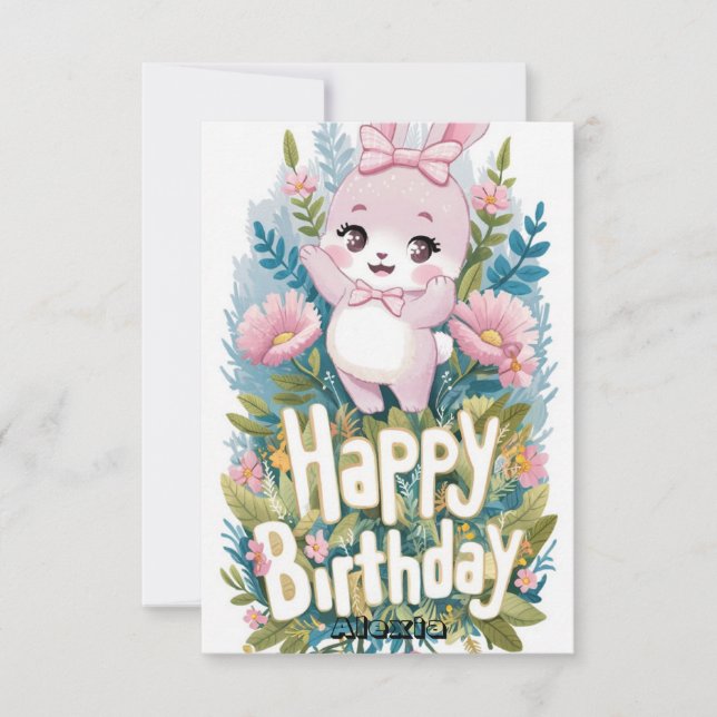 Boho Children Bunny Digital Birthday Card (Front)