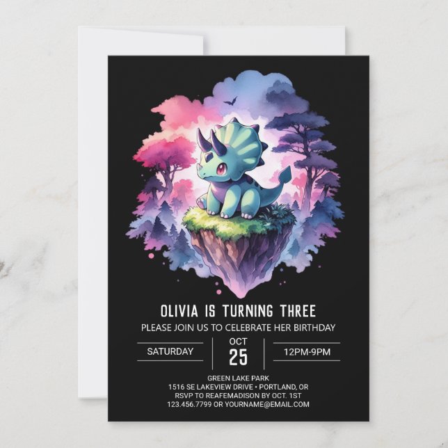 Boho Children Triceratops Birthday Invitation (Front)