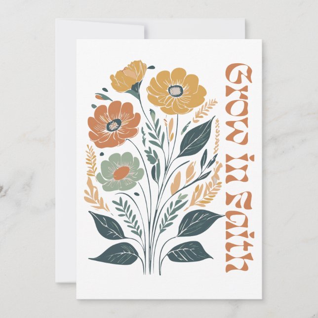 Boho Christian Inspirational Grow in Faith Invitation (Front)