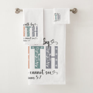 Boho Christian Walk by Faith Bible Verse Floral Bath Towel Set