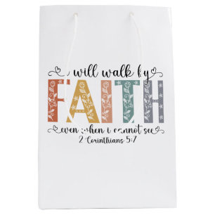 Boho Christian Walk by Faith Bible Verse Floral Medium Gift Bag