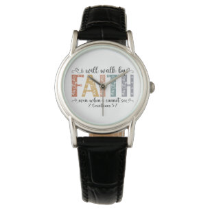 Boho Christian Walk by Faith Bible Verse Floral Watch