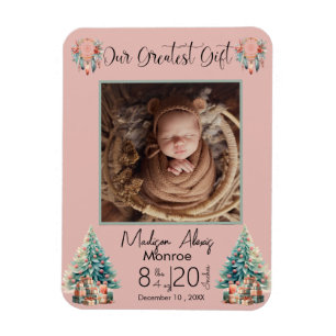Boho Christmas Baby Stats Birth Announcement Magnet
