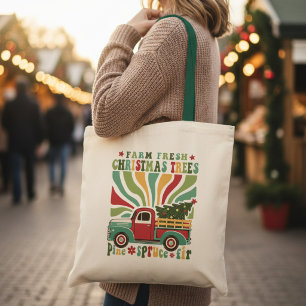 Boho Christmas Farm Fresh Trees Truck Tote Bag