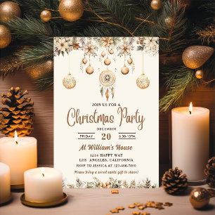 Boho Christmas Floral Christmas Party Invitation