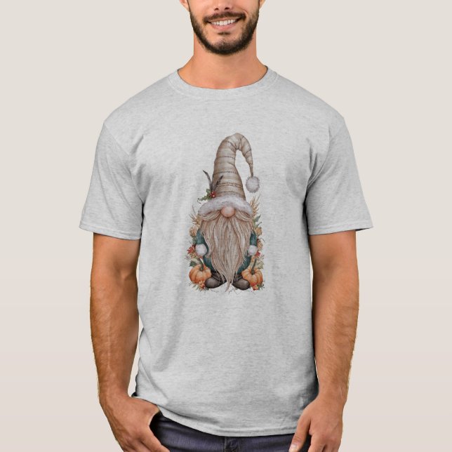 Boho Christmas gonk standing in a pumpkin patch an T-Shirt (Front)