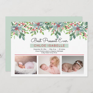 Boho Christmas Greenery Best Present Ever Birth  A Announcement