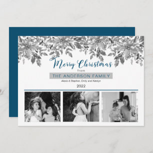 Boho Christmas Greenery Merry Christmas 3 Photo Holiday Card