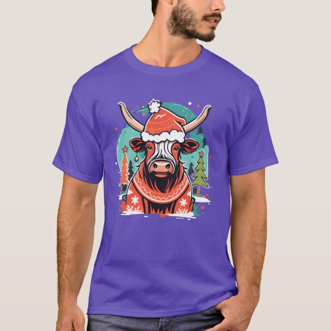 Boho Christmas Highland Cow in a Christmas Sweater (Front)