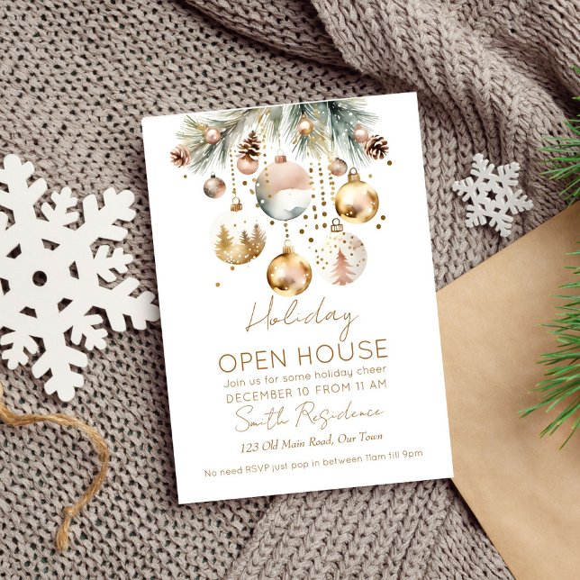 Boho Christmas holiday open house template (Boho Christmas holiday open house party editable template invitation digital download watercolor )