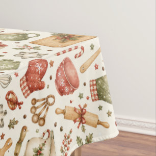 Boho Christmas Kitchen Baking Season Pattern Tablecloth