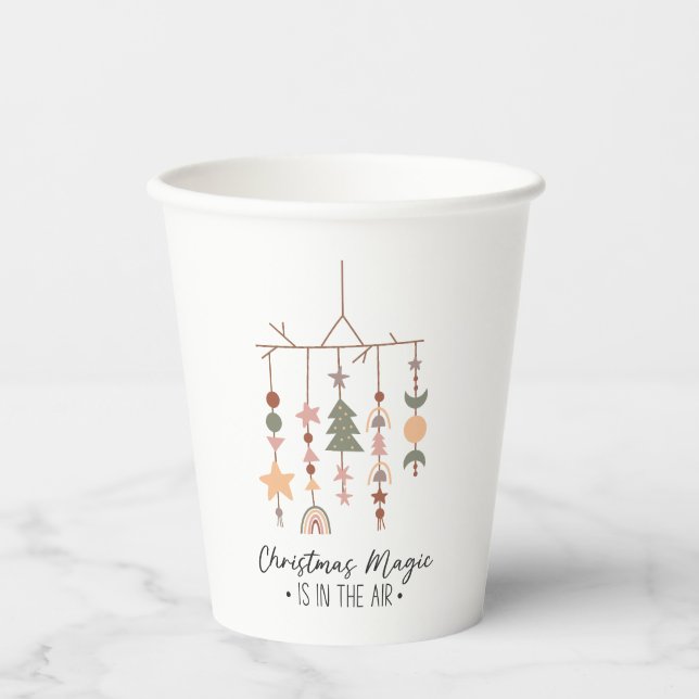 Boho Christmas Magic Festive Holiday Paper Cups (Front)