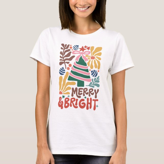 Boho Christmas Merry and Bright women T-Shirt  (Front)