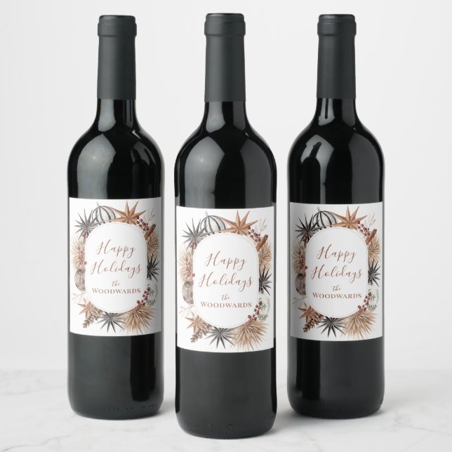 Boho Christmas Personalised Wine Label (Bottles)