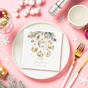 Boho Christmas pines gold baubles template Napkin