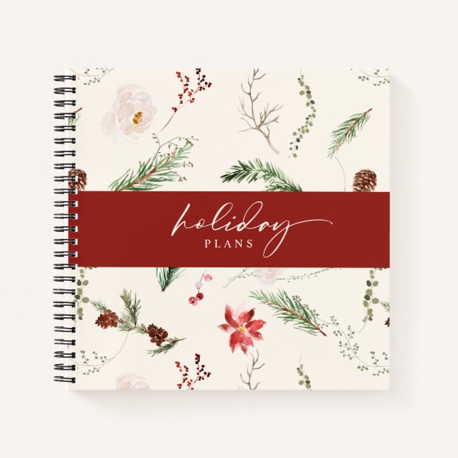 Boho Christmas Planner Poinsettia Greenery Notebook (Front)