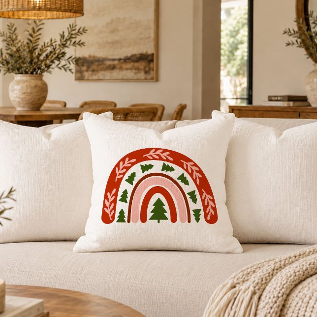 Boho Christmas Rainbow Modern Throw Pillow (Boho Christmas Rainbow Modern Throw Pillow)