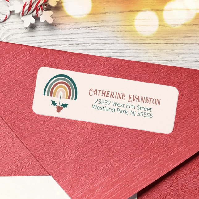 Boho Christmas Rainbow Return Address Label (Creator Uploaded)