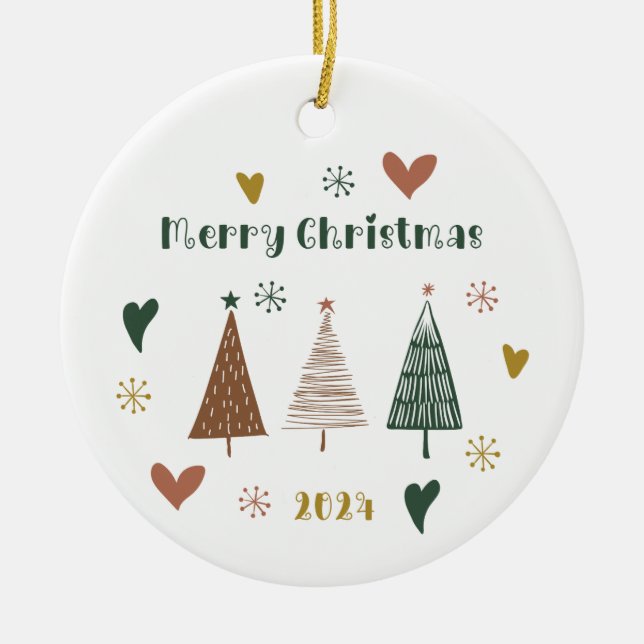 Boho Christmas Tree Ceramic Ornament (Front)