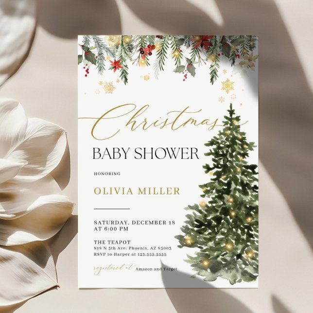 Boho Christmas Tree Lights Baby Shower Invitation (Creator Uploaded)
