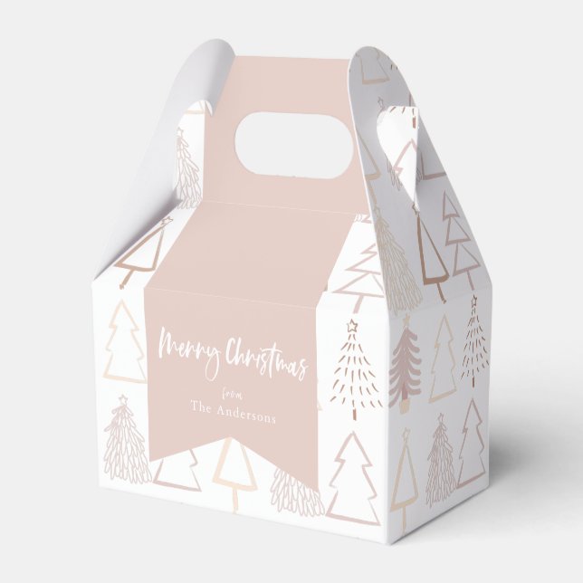 Boho Christmas Tree Pattern Dusty Pink Holiday Favour Box (Front Side)