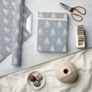 Boho Christmas tree sketched muted blue Wrapping Paper