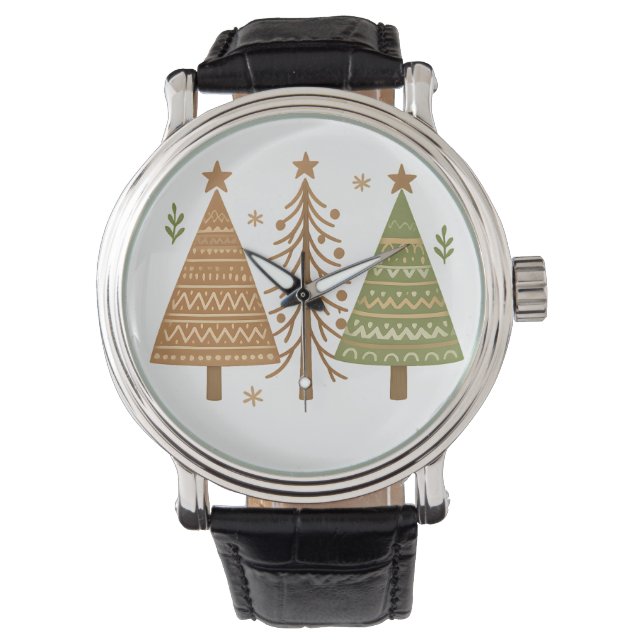 Boho Christmas Trees Neutral Holiday Style Watch (Front)