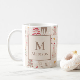 Boho Christmas Trees with Monogram and Name Coffee Mug