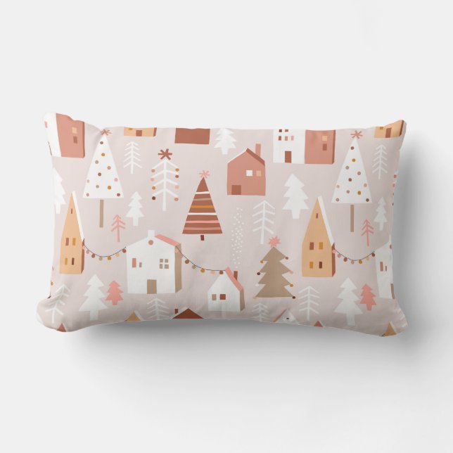 Boho Christmas Village Lumbar Pillow (Front)