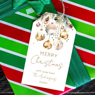 Boho Christmas watercolor snowy metallic baubles   Gift Tags