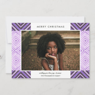Boho Christmas Watercolor Tiles   Purple   Photo Holiday Card