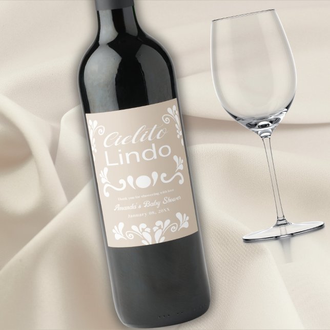 Boho Cielito Lindo Mexican Baby Shower Wine Label (Creator Uploaded)