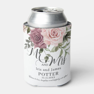 Boho Cinnamon Rose Blush Pink Floral Wedding Can Cooler