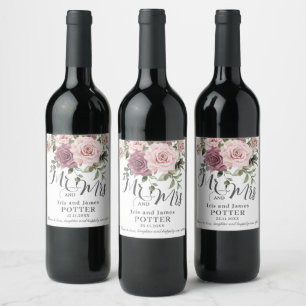 Boho Cinnamon Rose Blush Pink Floral Wedding Wine Label