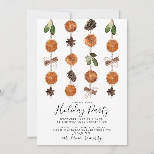 Boho Citrus and Spice Holiday Party  Invitation (Front)