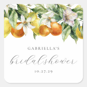 Boho Citrus Lemon Orange Bridal Shower  Square Sticker