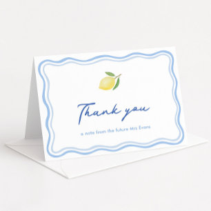 Boho Citrus Pale Blue Doodle Border Baby Shower Thank You Card
