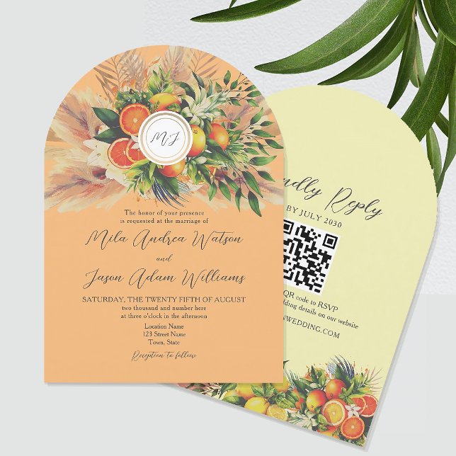 Boho Citrus QR Wedding Invitation (Creator Uploaded)
