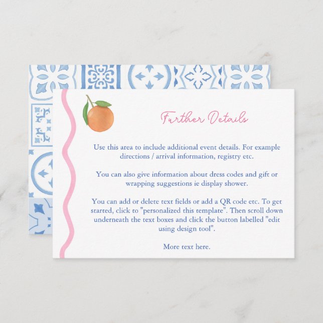 Boho Citrus Squiggle Wedding Shower Details Enclosure Card (Front/Back)