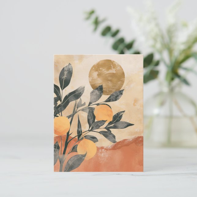 Boho Citrus Tree with Sun and Mountains Postcard (Standing Front)